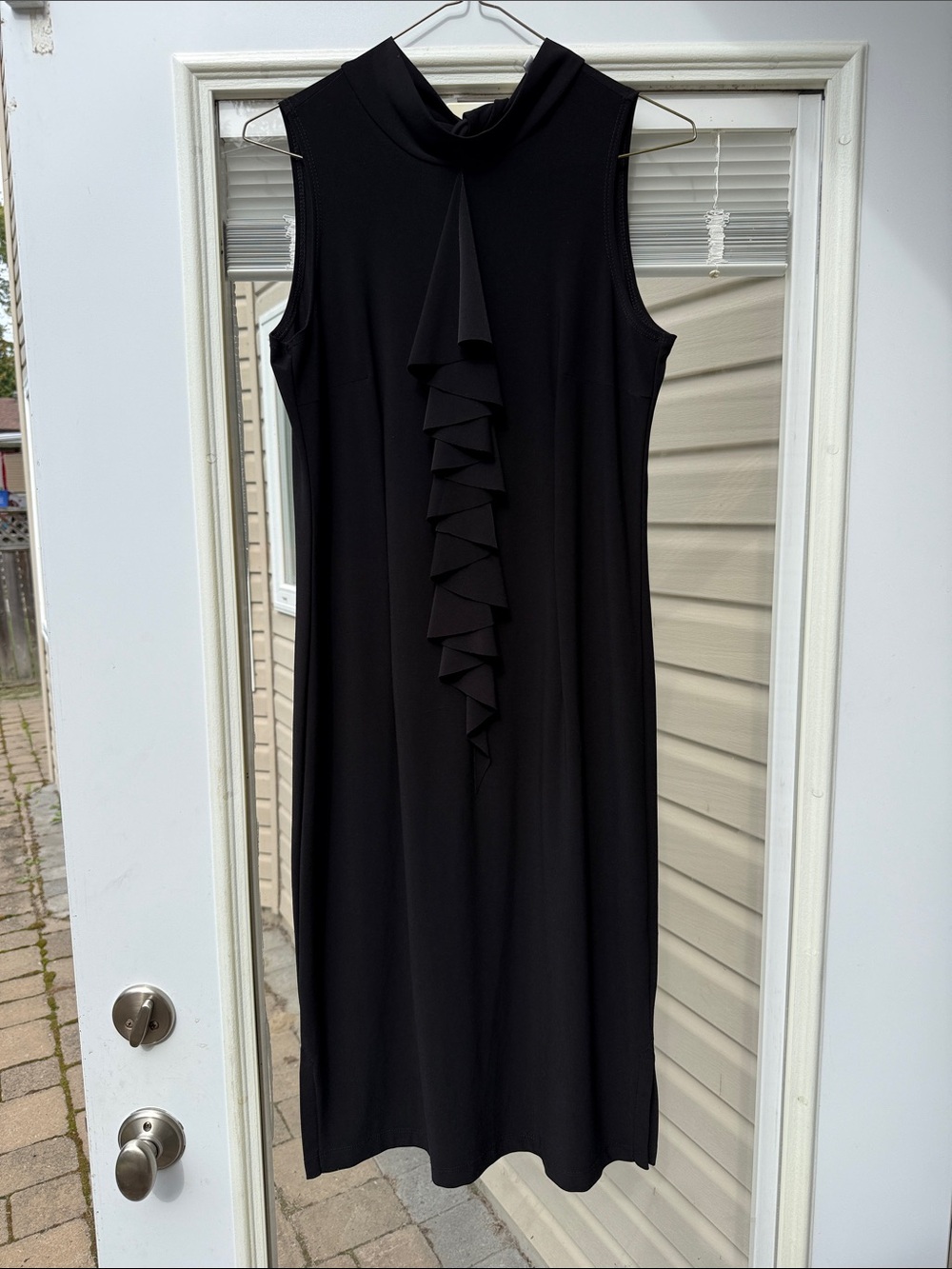 Sleeveless Black Ruffle-Front Women’s Dress
